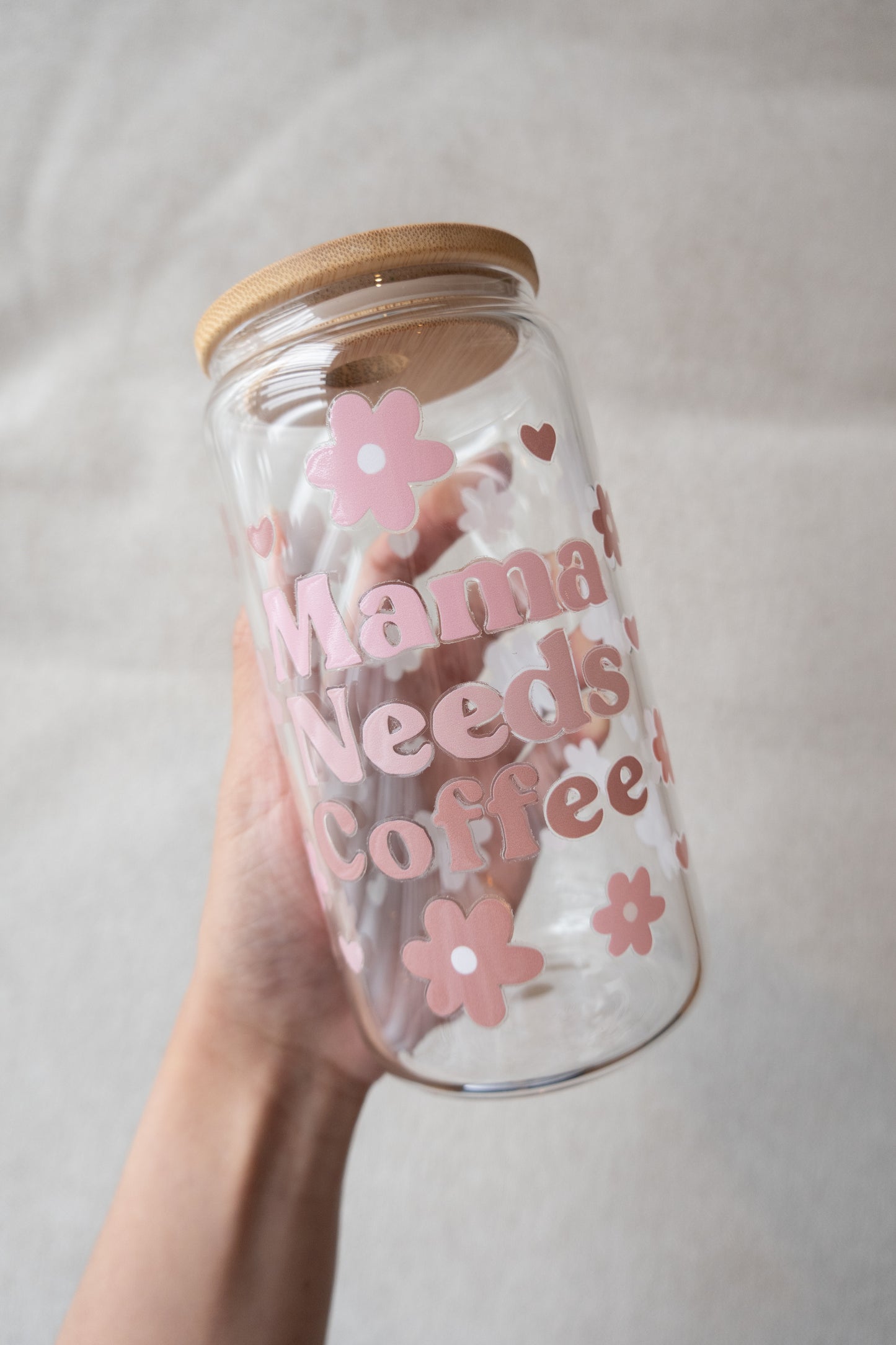 Mama Needs Coffee Glass Cup with Straw & Lid