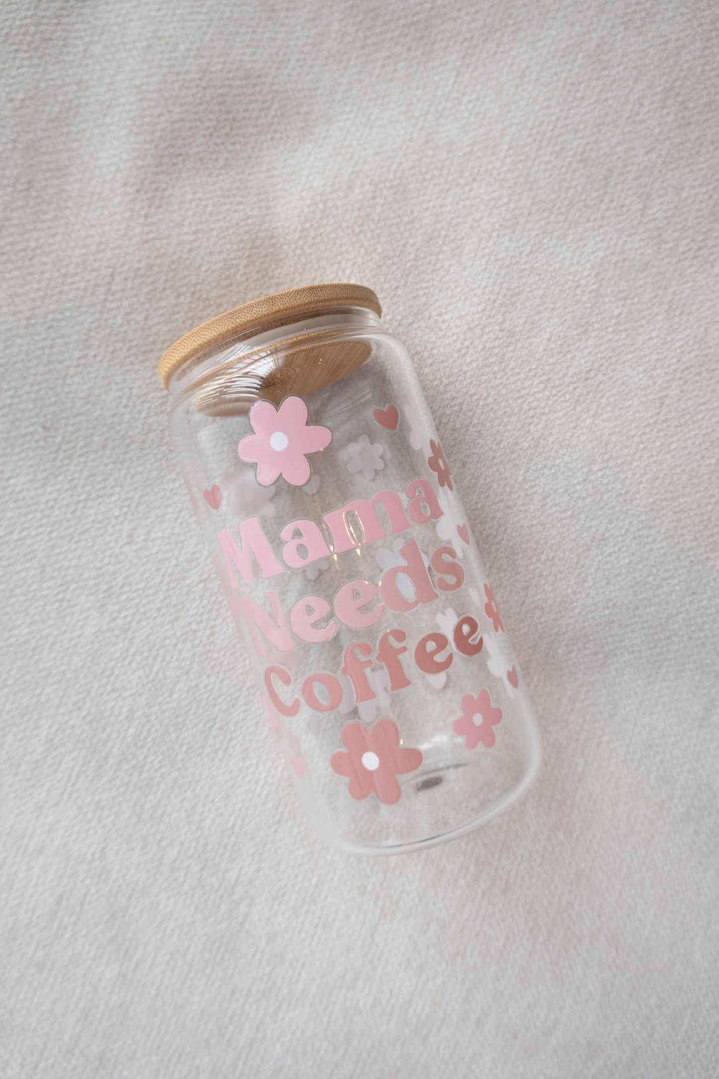 Mama Needs Coffee Glass Cup with Straw & Lid