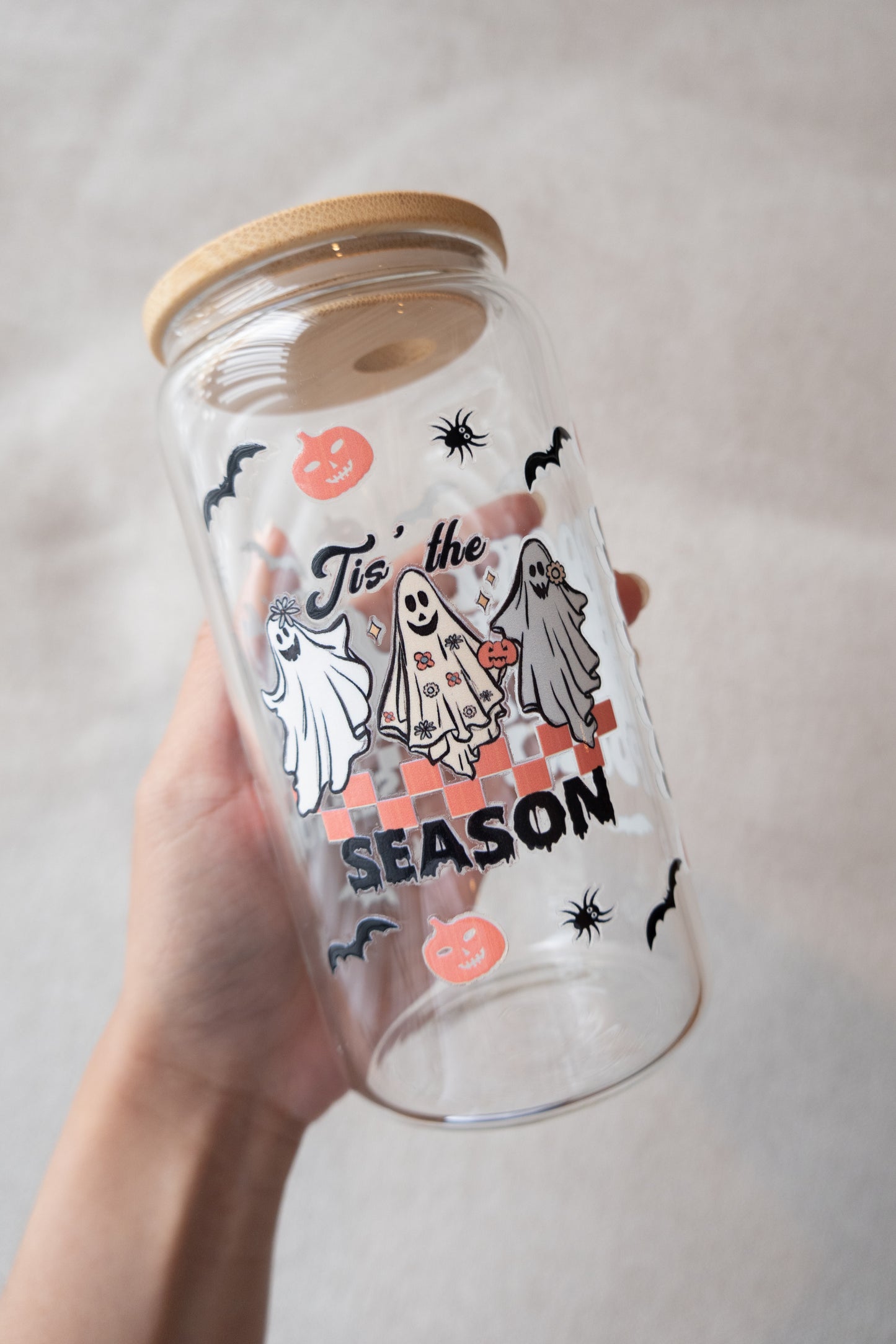 Tis’ the Season Glass Cup with Straw & Lid