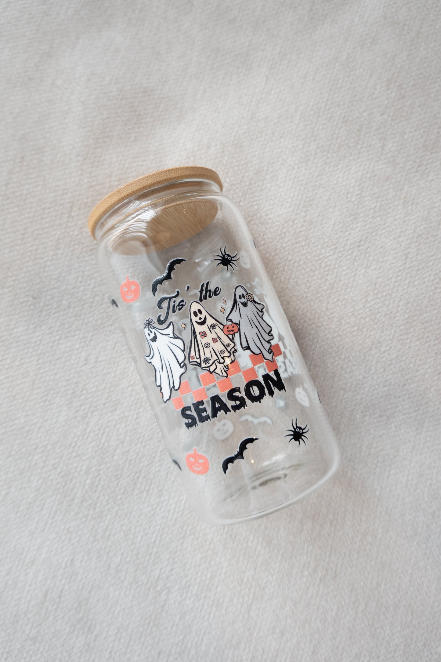 Tis’ the Season Glass Cup with Straw & Lid