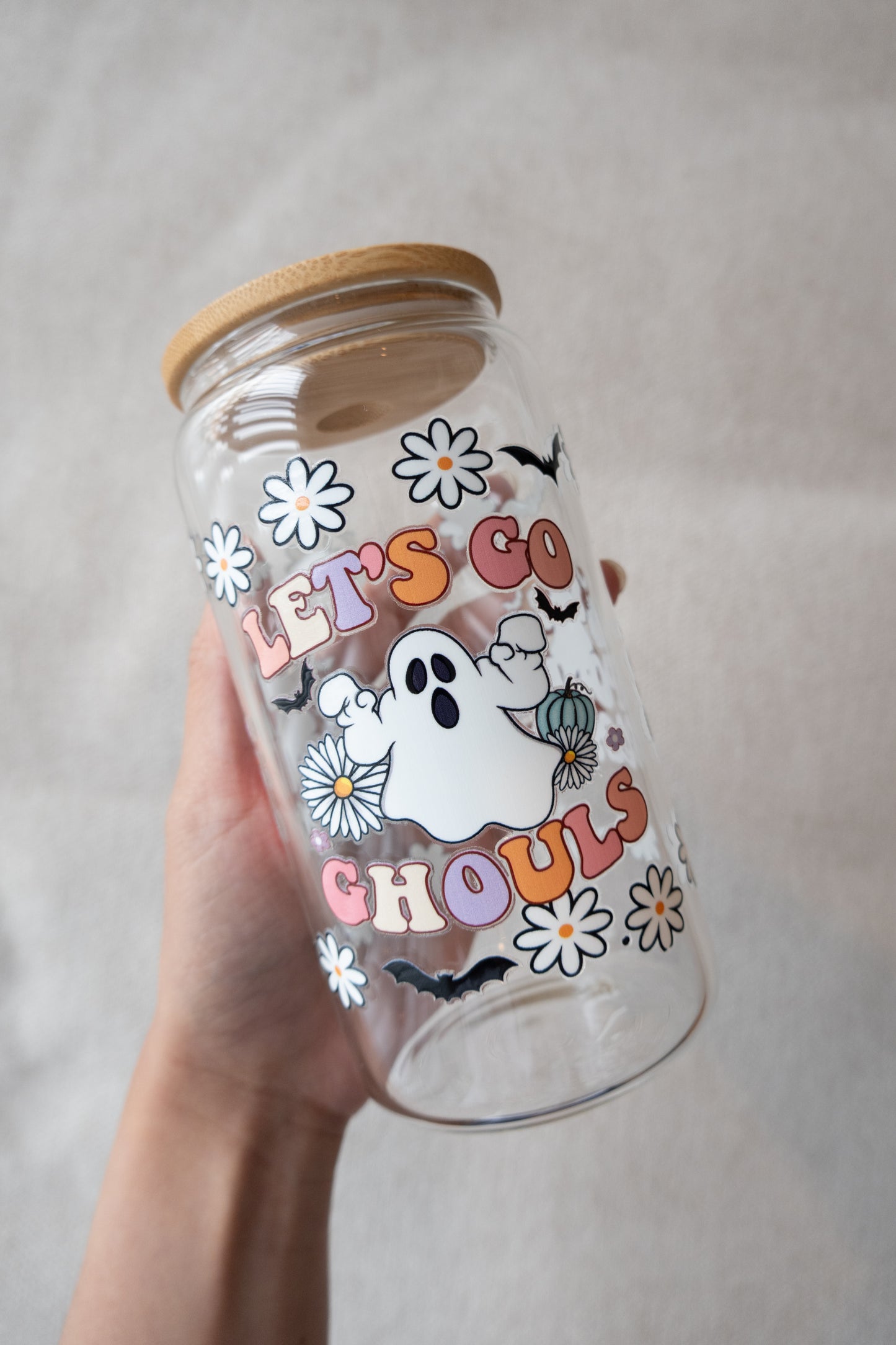 Let’s Go Ghouls Glass Cup with Straw & Lid