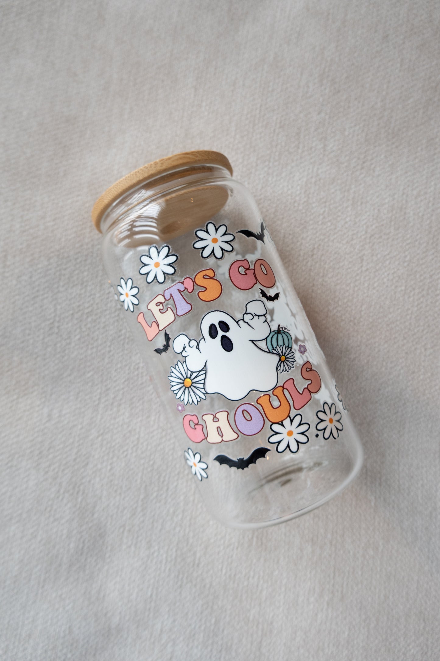 Let’s Go Ghouls Glass Cup with Straw & Lid