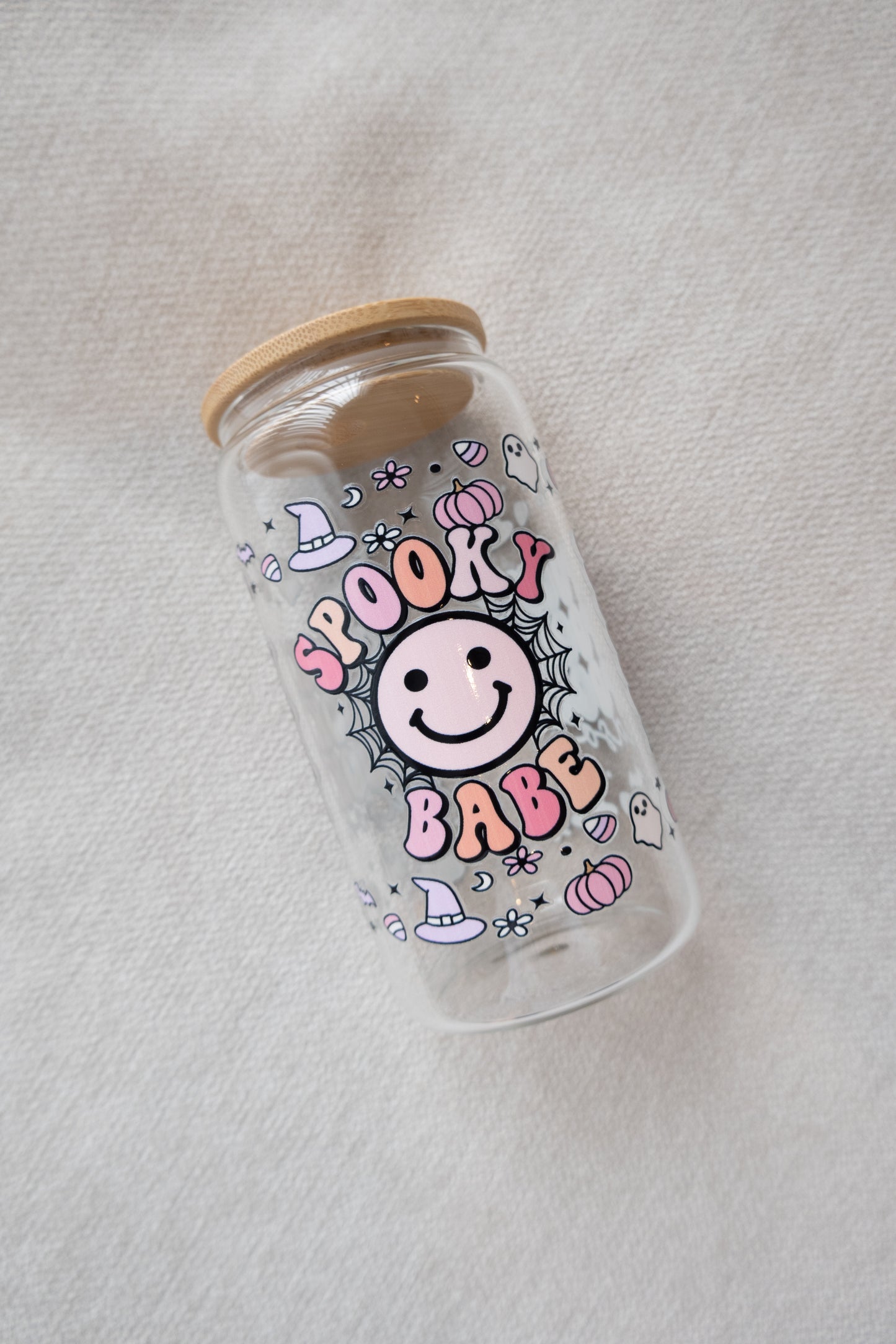 Spooky Babe Glass Cup with Straw & Lid
