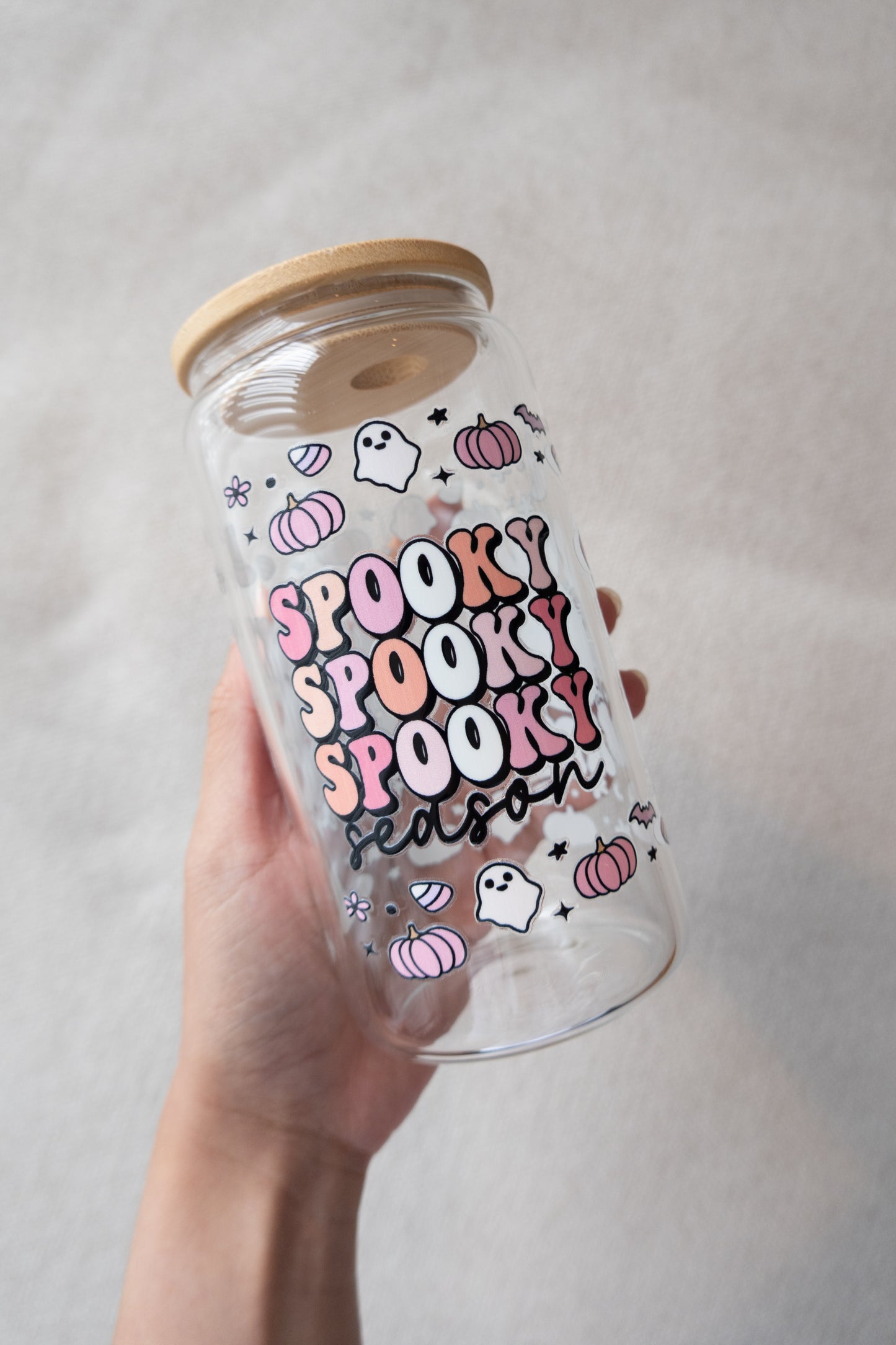 Spooky Babe Glass Cup with Straw & Lid
